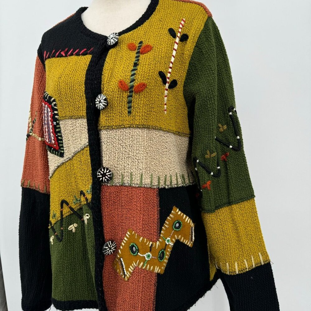 Indigo Moon Embroidered Patchwork Cardigan - image 3